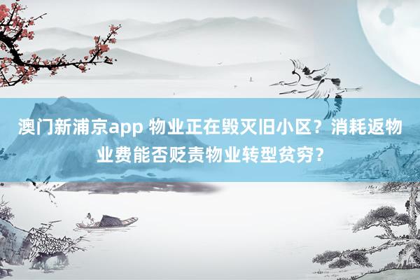 澳门新浦京app 物业正在毁灭旧小区？消耗返物业费能否贬责物业转型贫穷？
