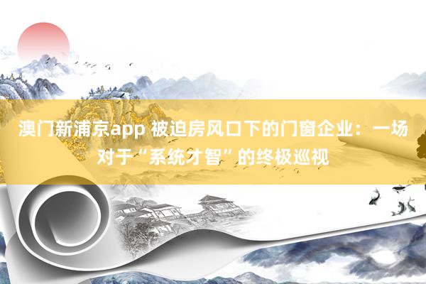 澳门新浦京app 被迫房风口下的门窗企业：一场对于“系统才智”的终极巡视