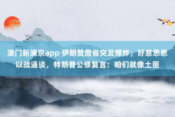 澳门新浦京app 伊朗赞詹省突发爆炸，好意思思以战逼谈，特朗普公修复言：咱们就像土匪